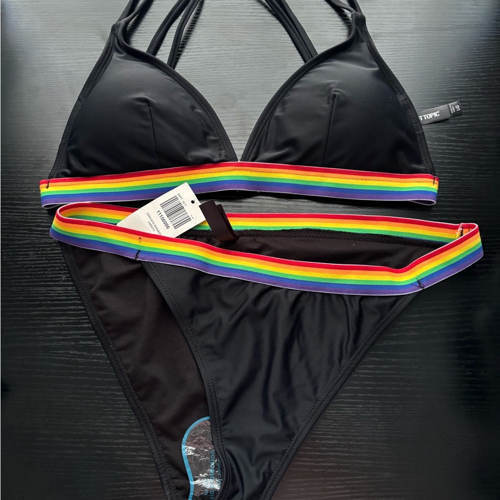 Hot Topic Black Bikini with Rainbow Stripes